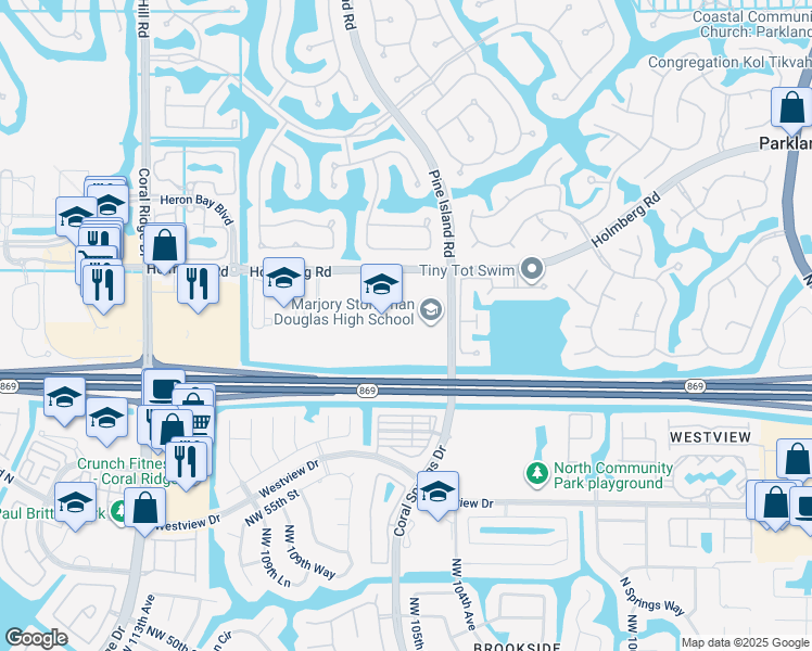 map of restaurants, bars, coffee shops, grocery stores, and more near 5901 Pine Island Road in Parkland