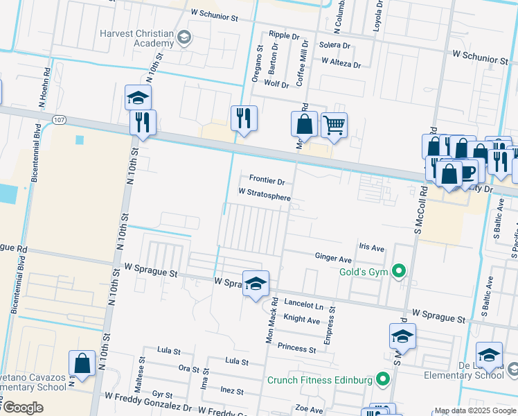 map of restaurants, bars, coffee shops, grocery stores, and more near 3707 West Tinsley Avenue in Edinburg