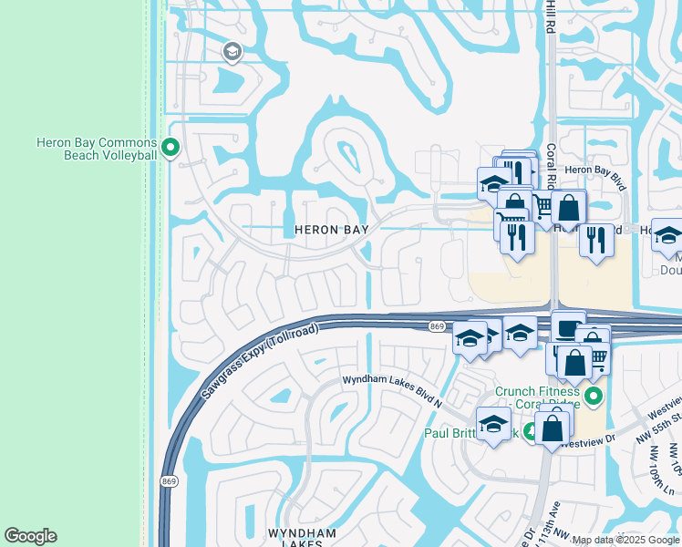 map of restaurants, bars, coffee shops, grocery stores, and more near 5832 Northwest 121st Terrace in Tamarac