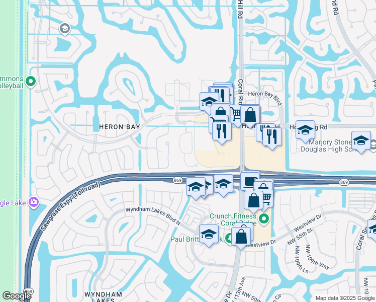 map of restaurants, bars, coffee shops, grocery stores, and more near 6016 Northwest 116th Drive in Coral Springs