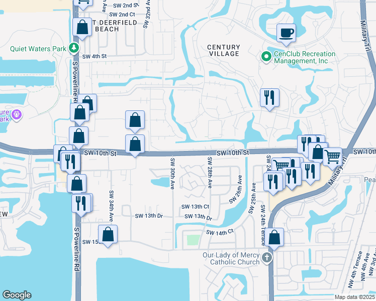 map of restaurants, bars, coffee shops, grocery stores, and more near 2913 Waterford Drive North in Deerfield Beach