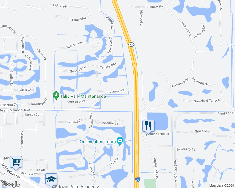 map of restaurants, bars, coffee shops, grocery stores, and more near 16370 Viansa Way in Naples