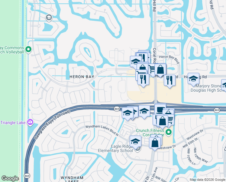 map of restaurants, bars, coffee shops, grocery stores, and more near 5777 Northwest 119th Terrace in Coral Springs