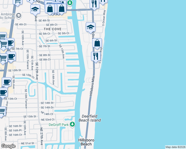 map of restaurants, bars, coffee shops, grocery stores, and more near 1228 Florida A1A in Hillsboro Beach