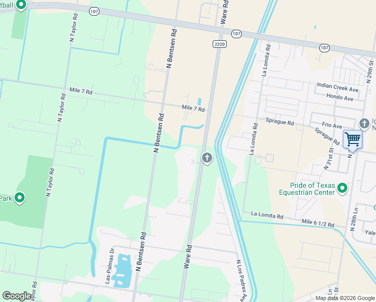 map of restaurants, bars, coffee shops, grocery stores, and more near 10701 Ware Road in McAllen