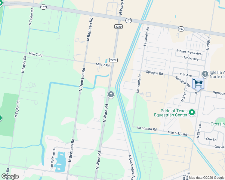 map of restaurants, bars, coffee shops, grocery stores, and more near 10608 North Ware Road in McAllen
