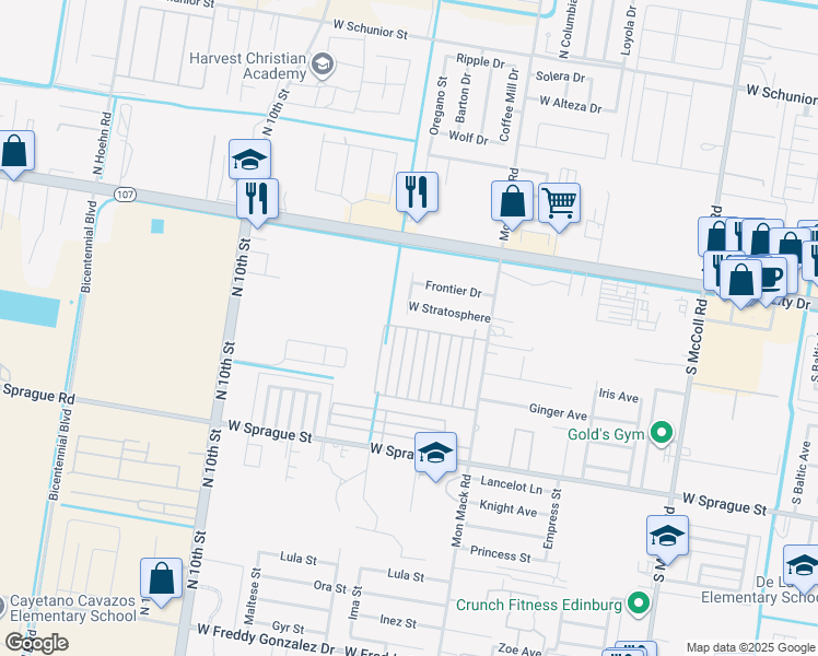 map of restaurants, bars, coffee shops, grocery stores, and more near 410 Peabody Avenue in Edinburg