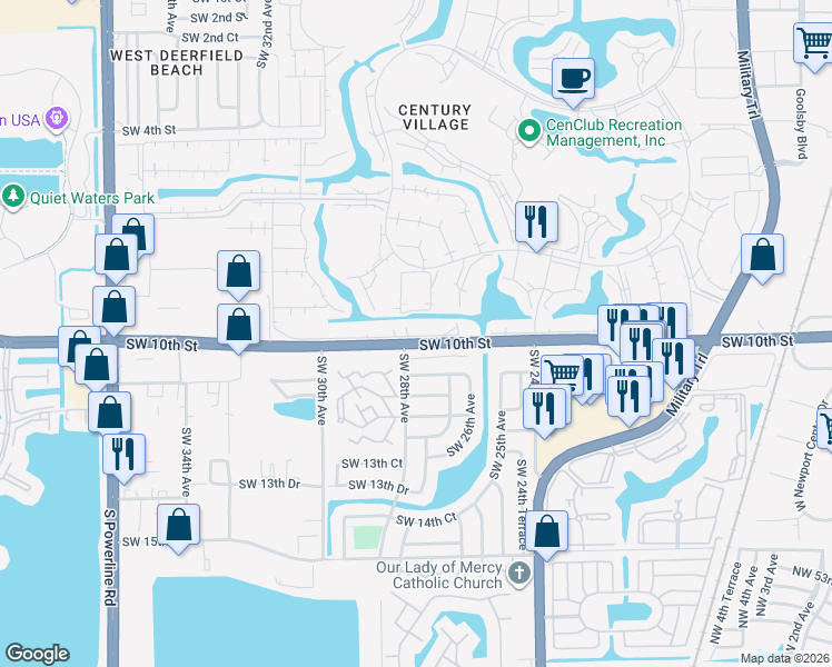map of restaurants, bars, coffee shops, grocery stores, and more near 2699 Southwest 10th Drive in Deerfield Beach
