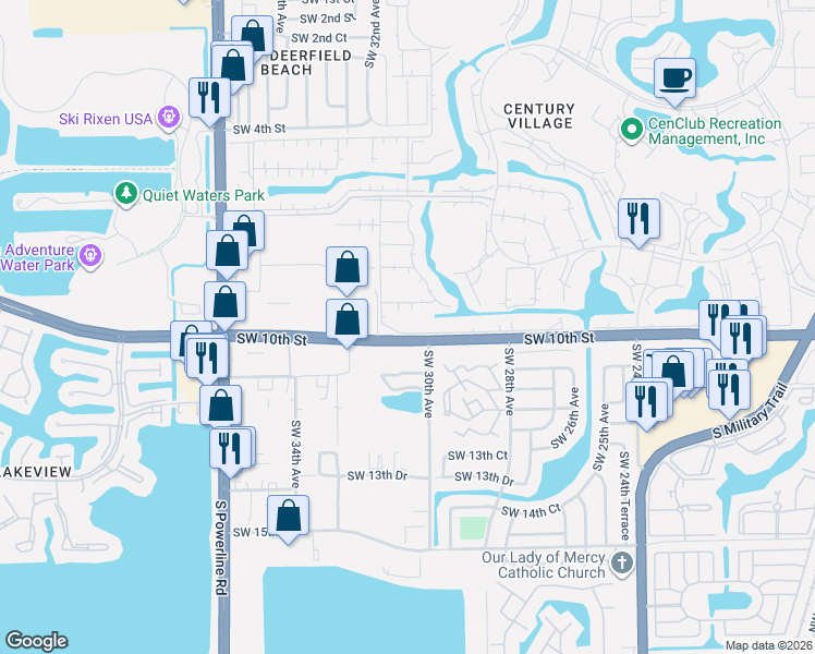 map of restaurants, bars, coffee shops, grocery stores, and more near 4071 Newport Drive in Deerfield Beach