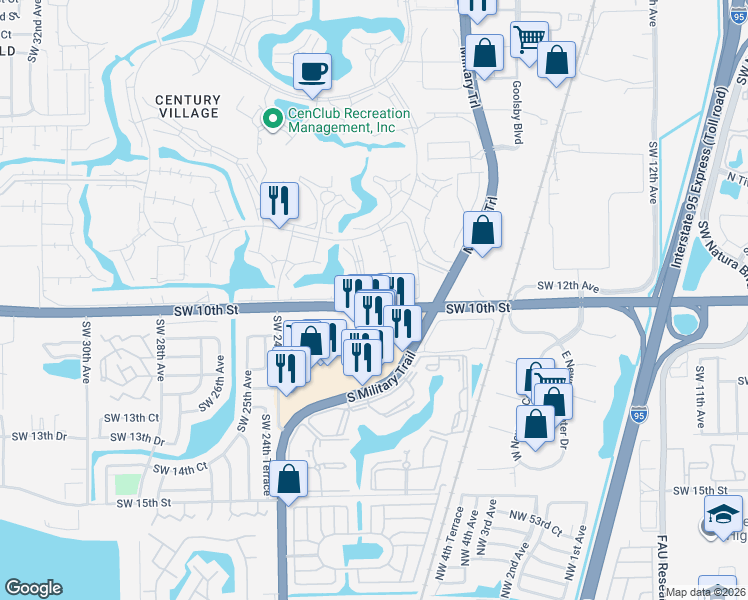 map of restaurants, bars, coffee shops, grocery stores, and more near 1121 South Military Trail in Deerfield Beach