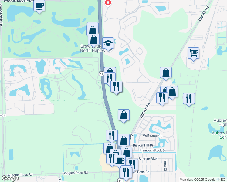 map of restaurants, bars, coffee shops, grocery stores, and more near 14700 Tamiami Trail North in Naples