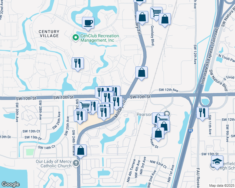 map of restaurants, bars, coffee shops, grocery stores, and more near 1080 South Military Trail in Deerfield Beach