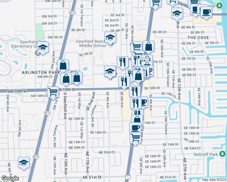 map of restaurants, bars, coffee shops, grocery stores, and more near 1040 Southeast 4th Avenue in Deerfield Beach
