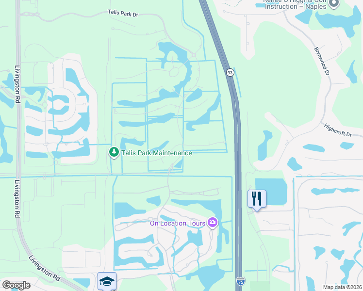 map of restaurants, bars, coffee shops, grocery stores, and more near 16394 Corsica Way in Naples