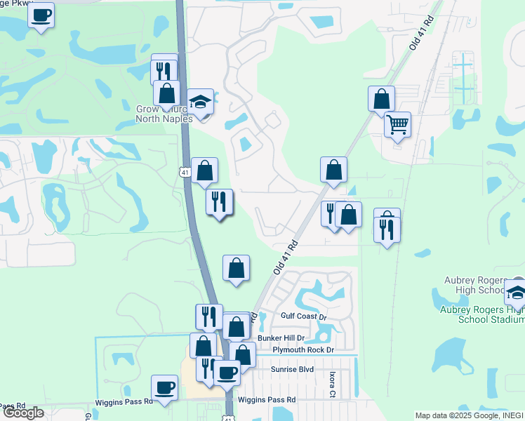 map of restaurants, bars, coffee shops, grocery stores, and more near 1100 Turtle Creek Drive in Naples