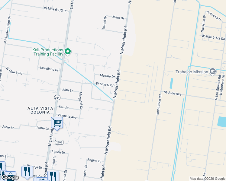 map of restaurants, bars, coffee shops, grocery stores, and more near 7206 Melissa Circle in Mission