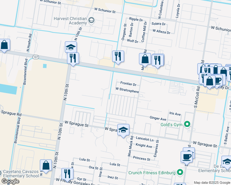 map of restaurants, bars, coffee shops, grocery stores, and more near 3903 Tinsley Avenue in Edinburg