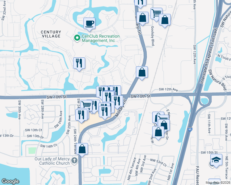 map of restaurants, bars, coffee shops, grocery stores, and more near 204 Farnham I in Deerfield Beach