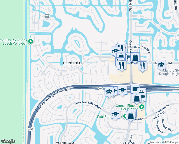 map of restaurants, bars, coffee shops, grocery stores, and more near 5838 Northwest 119th Drive in Coral Springs