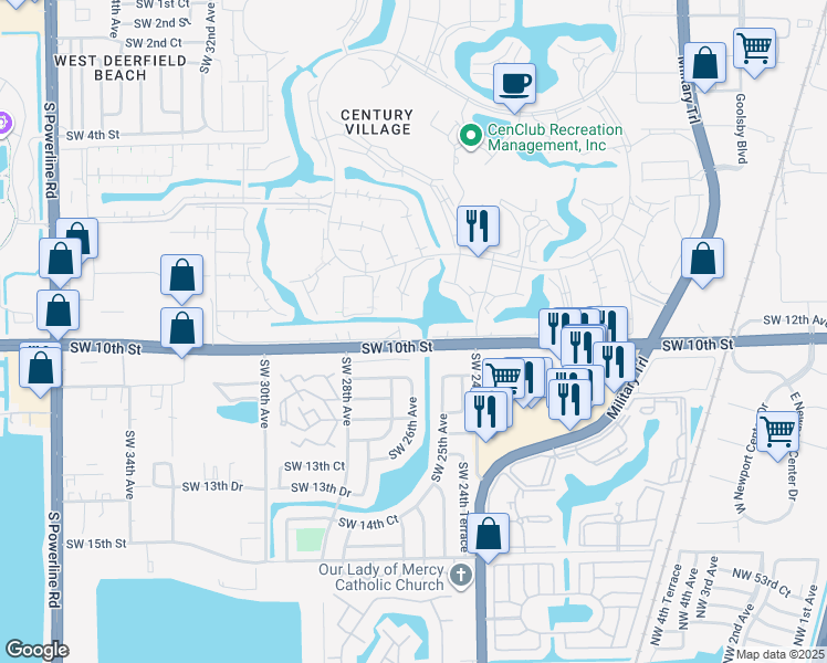 map of restaurants, bars, coffee shops, grocery stores, and more near 346 Oakridge T in Deerfield Beach