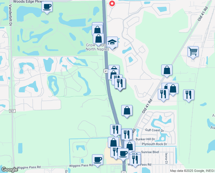 map of restaurants, bars, coffee shops, grocery stores, and more near 14496 Tamiami Trail North in Naples