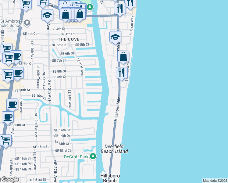 map of restaurants, bars, coffee shops, grocery stores, and more near 985 Southeast 19th Avenue in Deerfield Beach