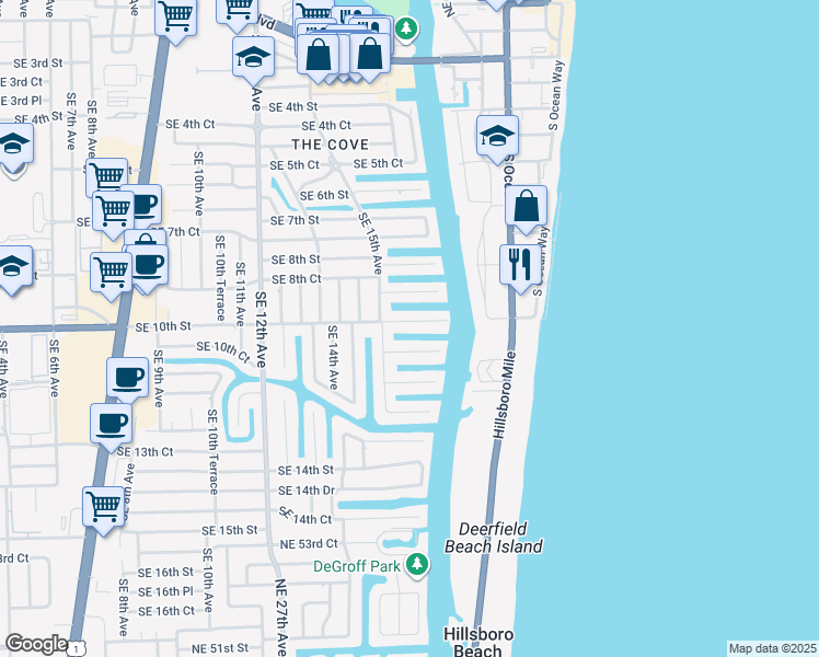 map of restaurants, bars, coffee shops, grocery stores, and more near 1529 Southeast 10th Street in Deerfield Beach