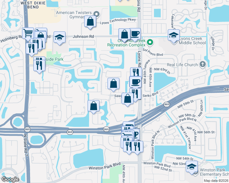 map of restaurants, bars, coffee shops, grocery stores, and more near 4736 Preserve Street in Coconut Creek