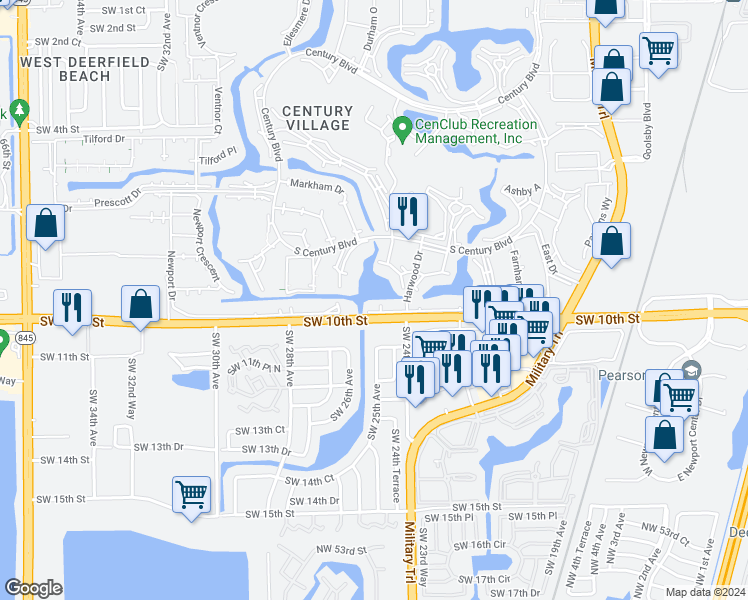 map of restaurants, bars, coffee shops, grocery stores, and more near 4085 Harwood F in Deerfield Beach