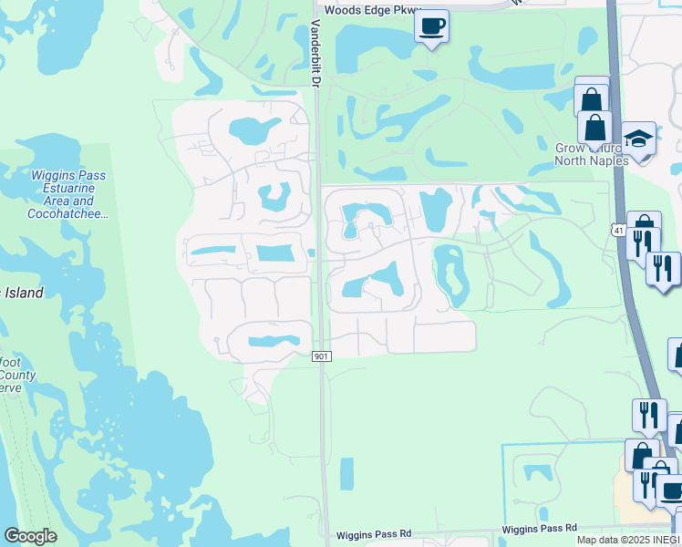 map of restaurants, bars, coffee shops, grocery stores, and more near 502 Lake Louise Circle in Naples