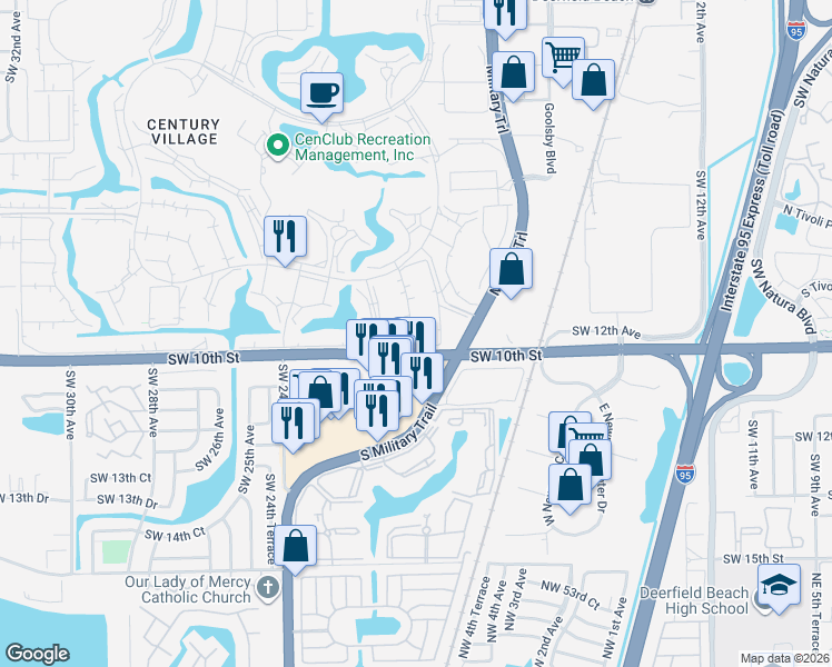 map of restaurants, bars, coffee shops, grocery stores, and more near 204 Farnham I in Deerfield Beach