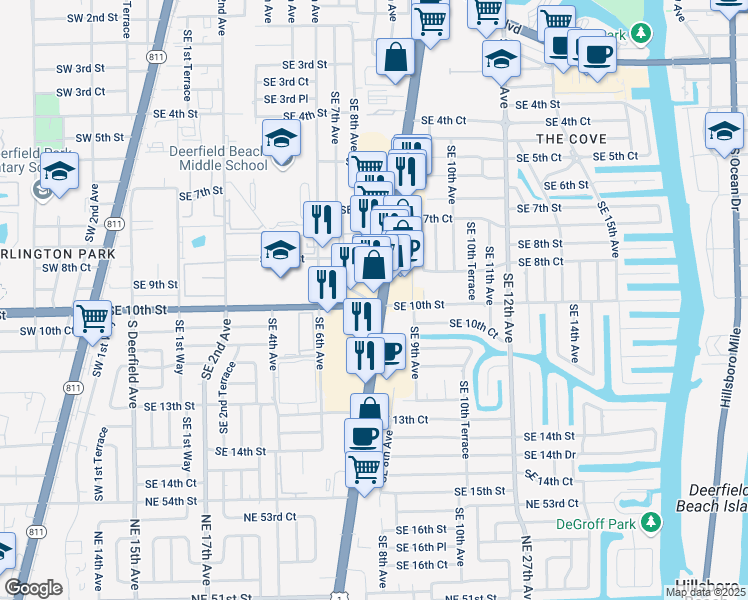 map of restaurants, bars, coffee shops, grocery stores, and more near in Deerfield Beach