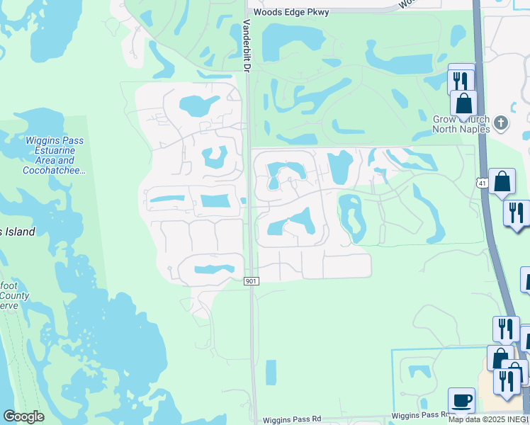 map of restaurants, bars, coffee shops, grocery stores, and more near 502 Lake Louise Circle in Naples