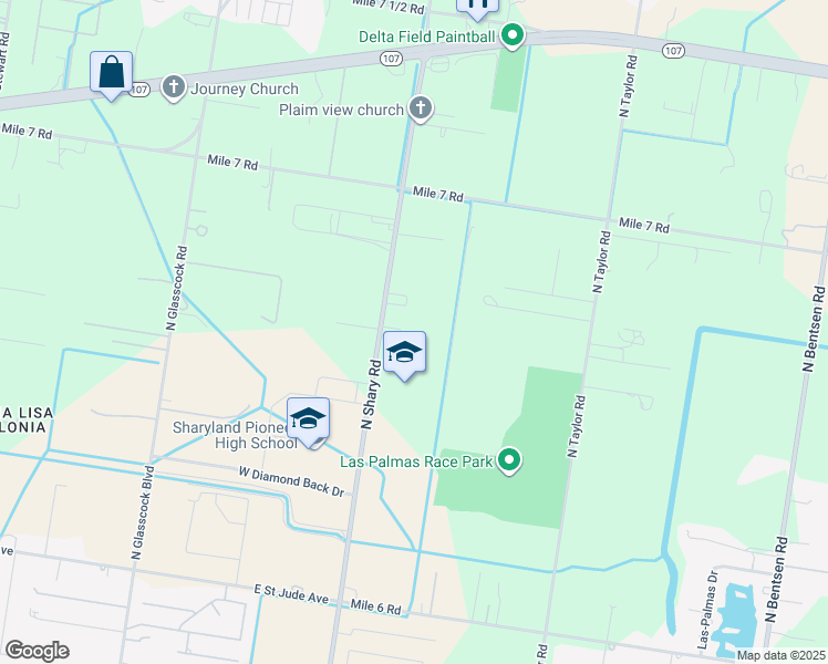 map of restaurants, bars, coffee shops, grocery stores, and more near 10540N North Shary Road in Mission
