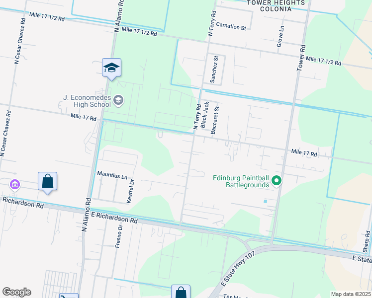map of restaurants, bars, coffee shops, grocery stores, and more near 6017 Celebrity Street in Edinburg