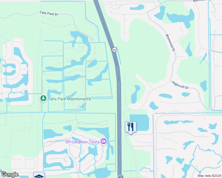 map of restaurants, bars, coffee shops, grocery stores, and more near 16347 Vianso Way in Naples