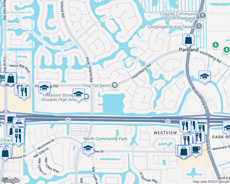 map of restaurants, bars, coffee shops, grocery stores, and more near 10260 Northwest 60th Place in Parkland