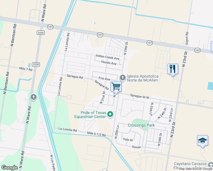 map of restaurants, bars, coffee shops, grocery stores, and more near 10900 North 31st Lane in McAllen