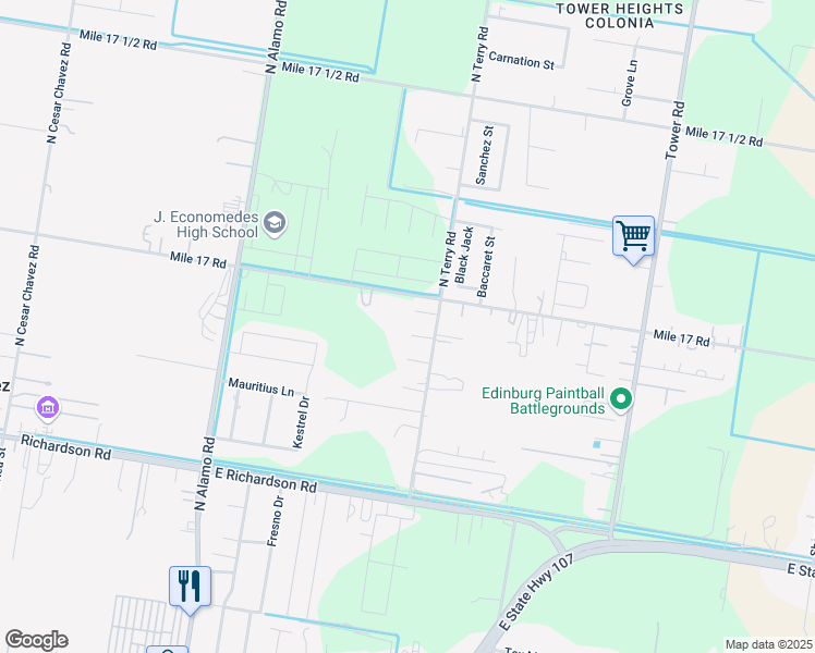 map of restaurants, bars, coffee shops, grocery stores, and more near 6017 Celebrity Street in Edinburg