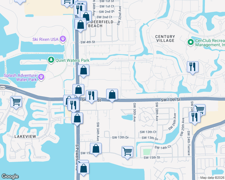 map of restaurants, bars, coffee shops, grocery stores, and more near 3155 Southwest 10th Street in Deerfield Beach