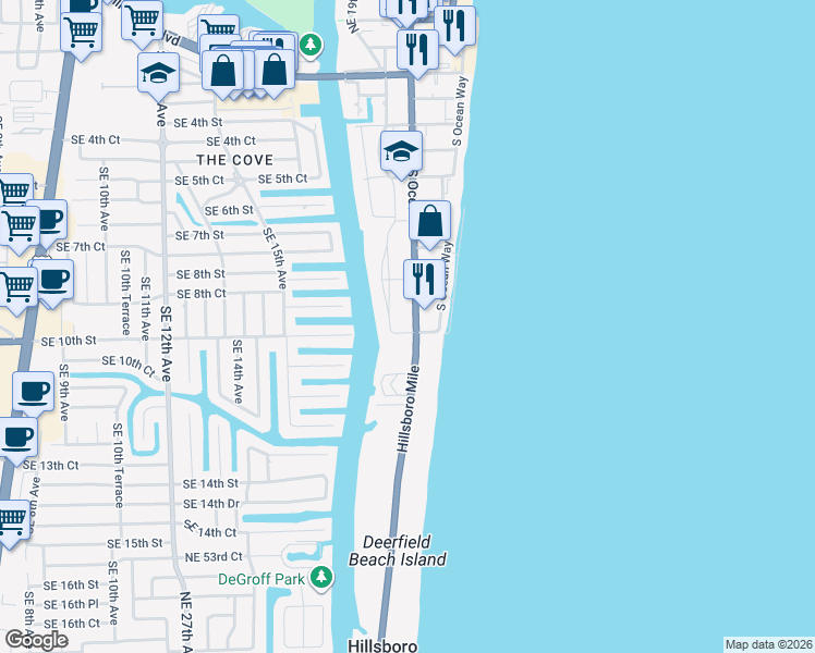 map of restaurants, bars, coffee shops, grocery stores, and more near 1991 Southeast 10th Street in Deerfield Beach