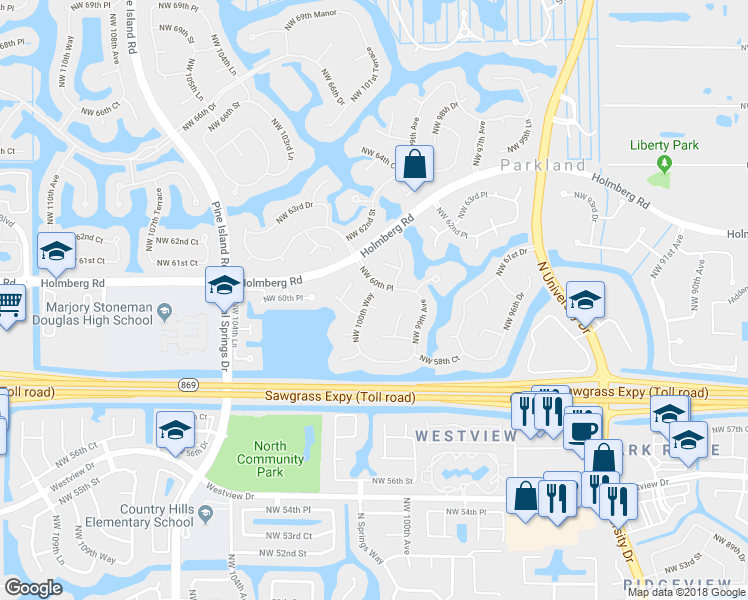 map of restaurants, bars, coffee shops, grocery stores, and more near 10031 NW 60th Ct in Parkland