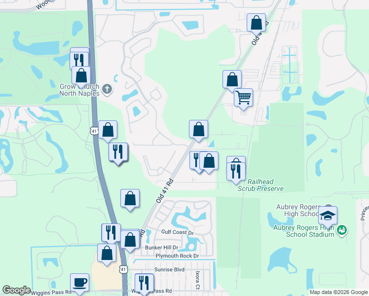 map of restaurants, bars, coffee shops, grocery stores, and more near 14469 Sterling Oaks Drive in Naples