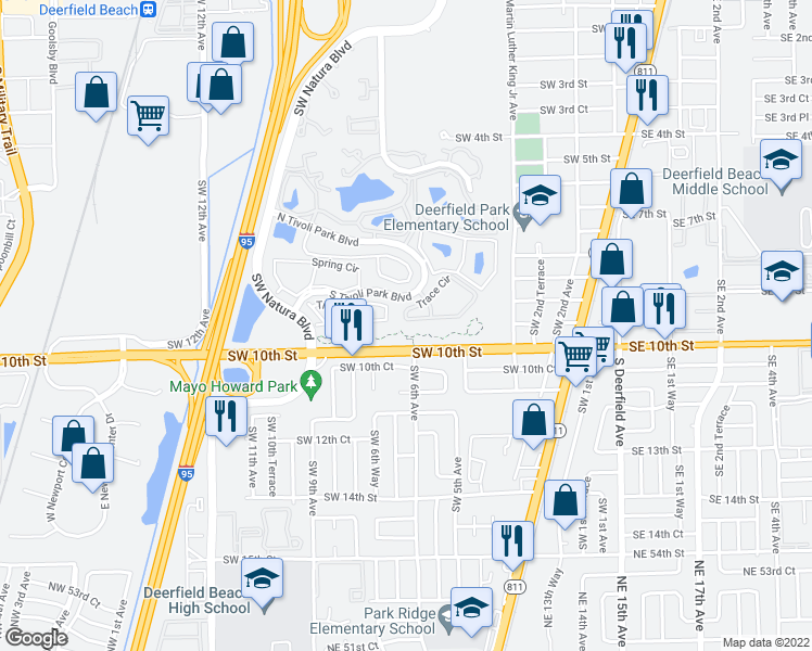 map of restaurants, bars, coffee shops, grocery stores, and more near 632 Trace Circle in Deerfield Beach