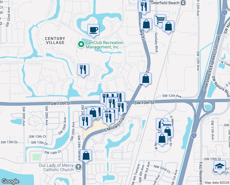map of restaurants, bars, coffee shops, grocery stores, and more near 204 Farnham I in Deerfield Beach