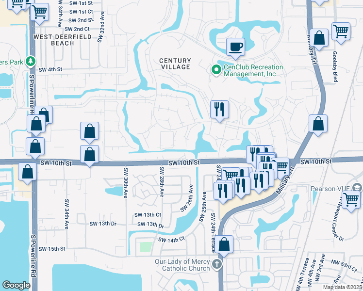 map of restaurants, bars, coffee shops, grocery stores, and more near 346 Oakridge T in Deerfield Beach