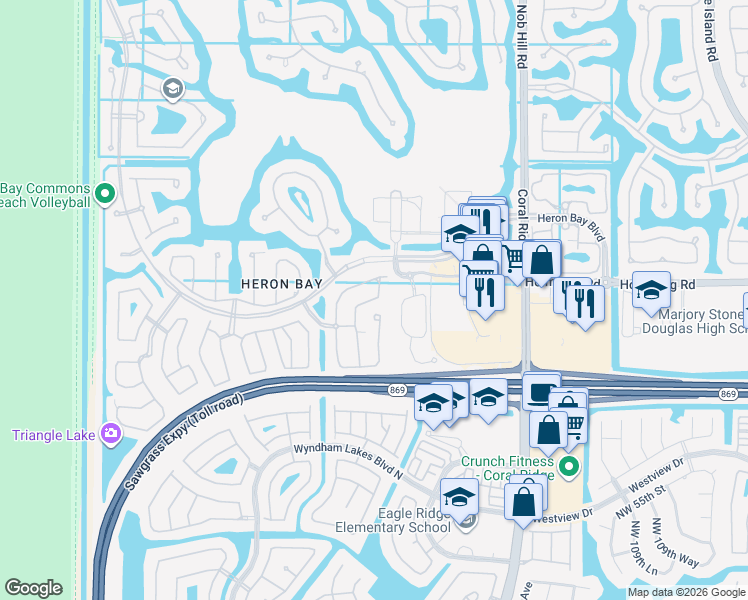map of restaurants, bars, coffee shops, grocery stores, and more near 5838 Northwest 119th Drive in Coral Springs