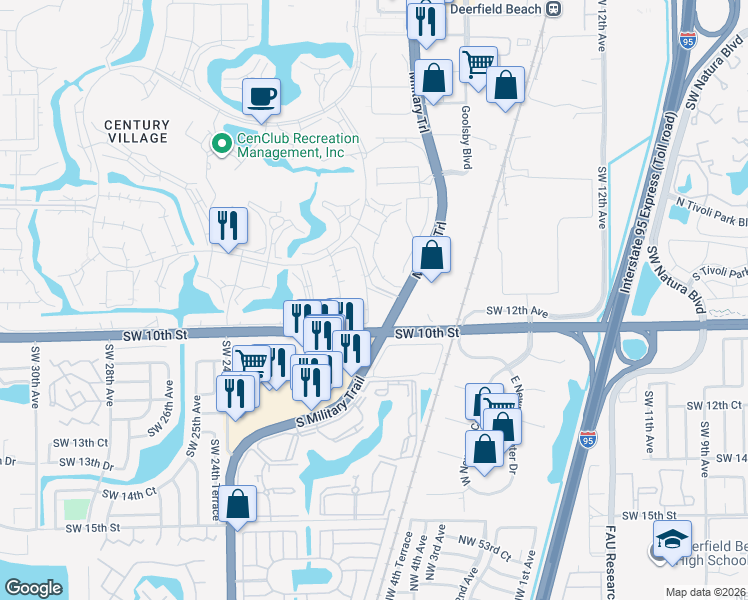 map of restaurants, bars, coffee shops, grocery stores, and more near 351 Farnham Q in Deerfield Beach