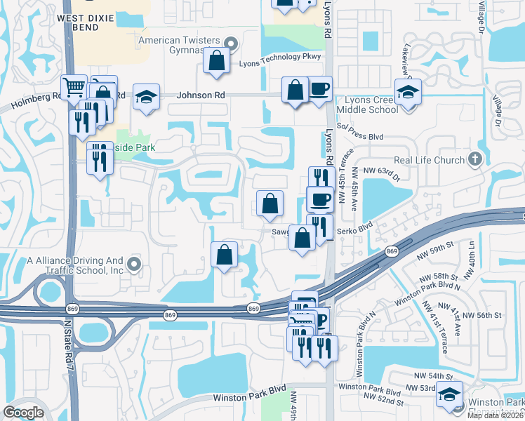 map of restaurants, bars, coffee shops, grocery stores, and more near 4736 Preserve Street in Coconut Creek
