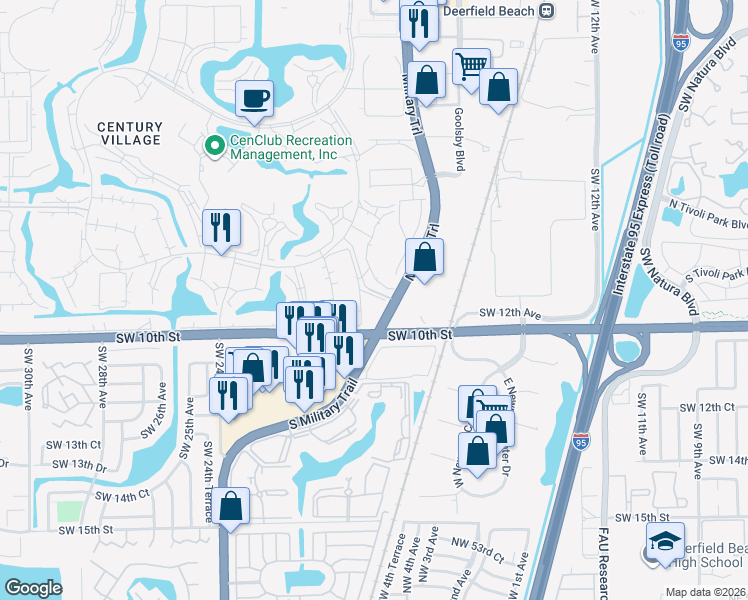 map of restaurants, bars, coffee shops, grocery stores, and more near 328 Farnham P in Deerfield Beach